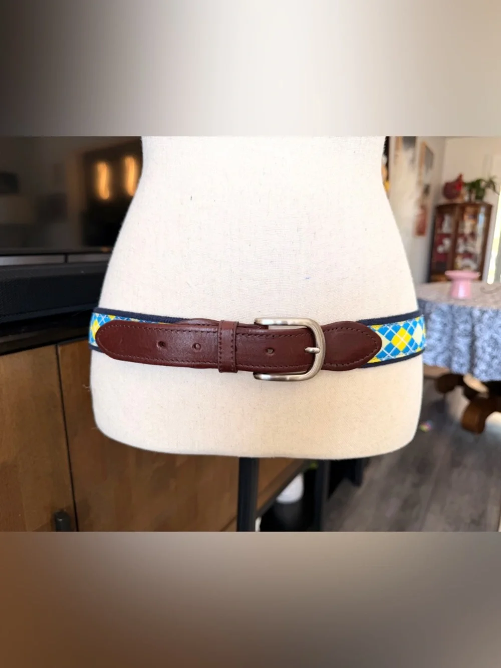 The Belted Cow Co. Leather-Trim Navy Fabric Belt